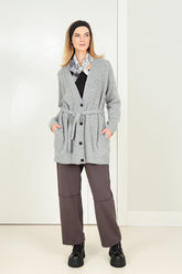 Buttoned V-Neck Light Grey Wool Cardigan 6