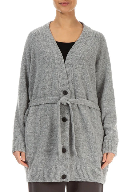 Buttoned V-Neck Light Grey Wool Cardigan 1