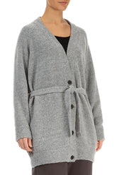 Buttoned V-Neck Light Grey Wool Cardigan 3