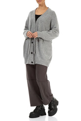 Buttoned V-Neck Light Grey Wool Cardigan 4