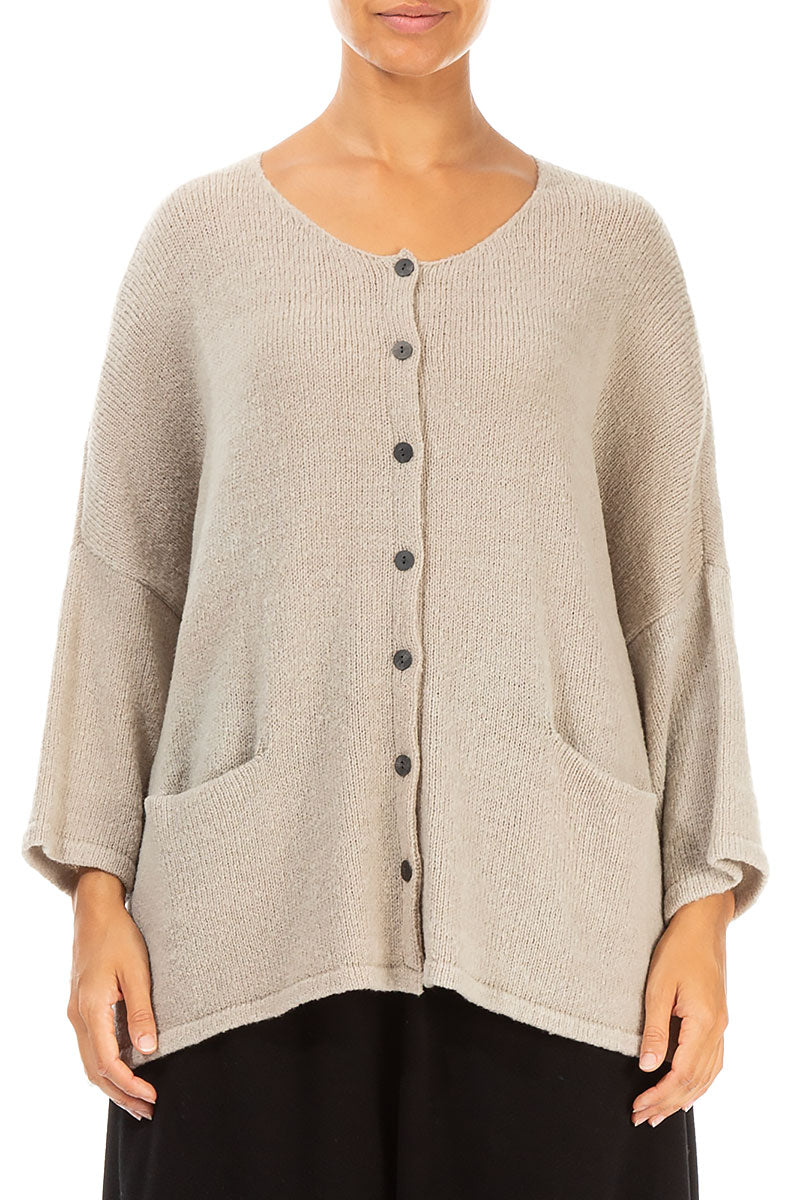 Buttoned Warm Taupe Wool Cardigan