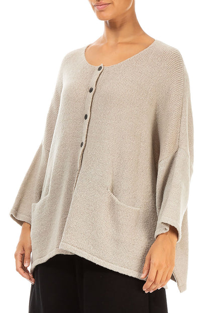 Buttoned Warm Taupe Wool Cardigan