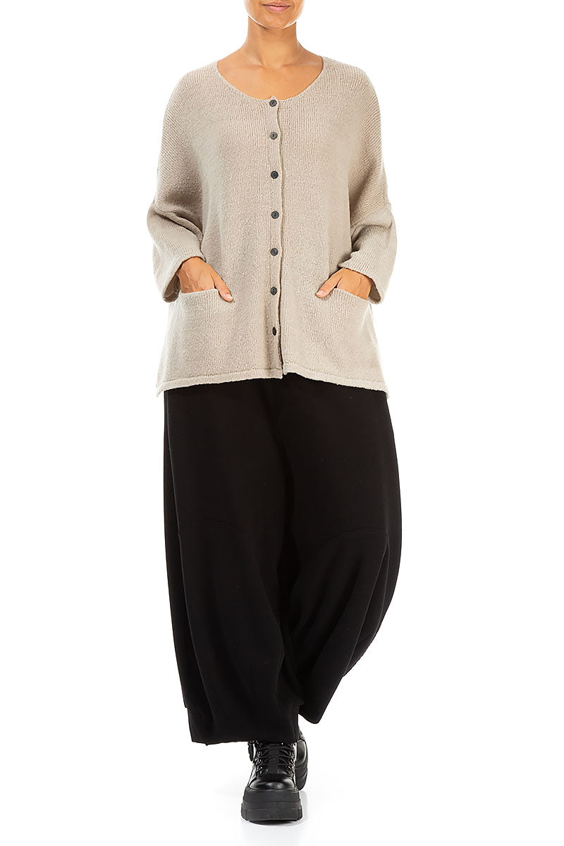 Buttoned Warm Taupe Wool Cardigan