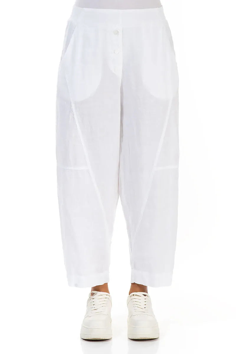 Buttoned White Linen Trousers