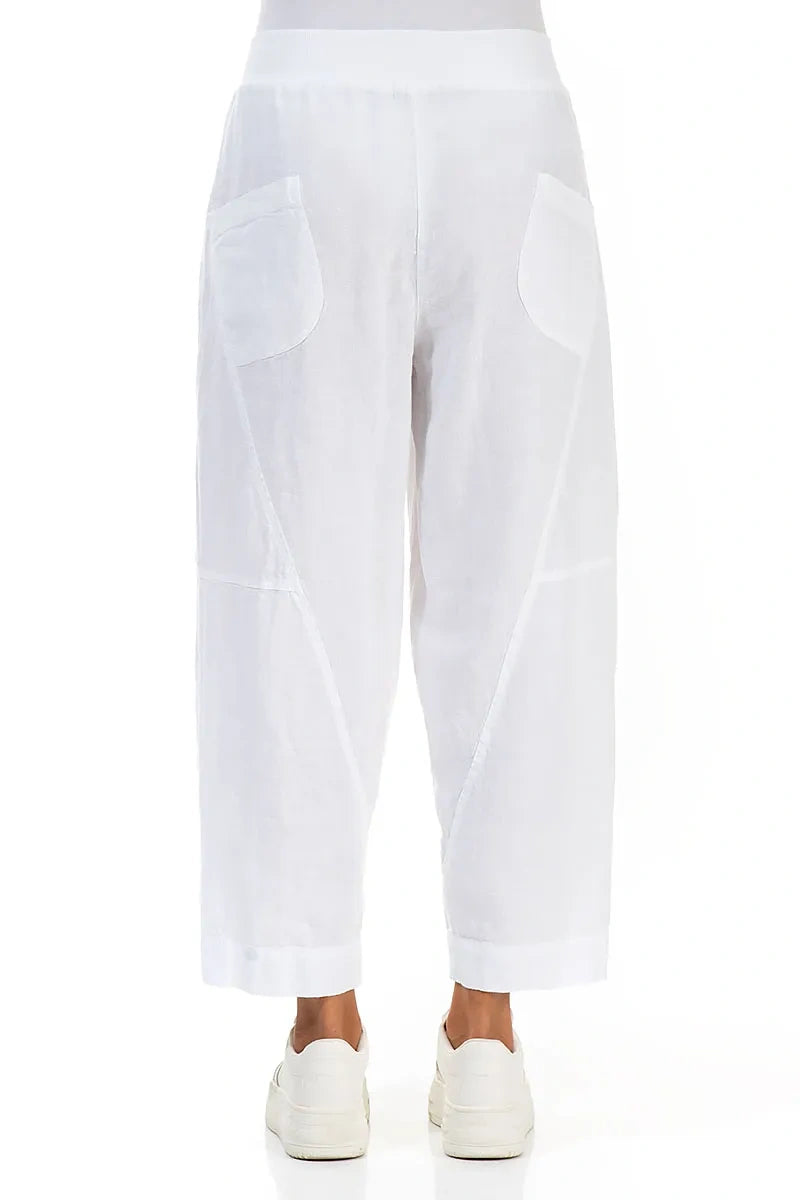 Buttoned White Linen Trousers