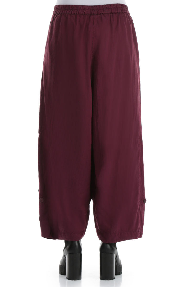 Buttons Decorated Burgundy Silk Trousers