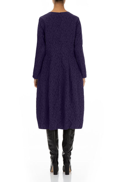 Buttons Front Ornamented Royal Purple Silk Cotton Dress 2