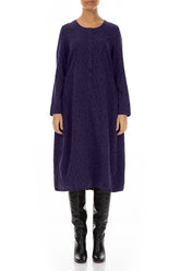 Buttons Front Ornamented Royal Purple Silk Cotton Dress 1