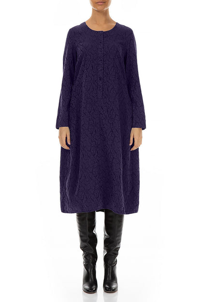 Buttons Front Ornamented Royal Purple Silk Cotton Dress 1