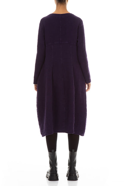 Buttons Front Purple Heavy Linen Dress
