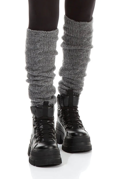 Cable Knit Grey Wool Leg Warmers