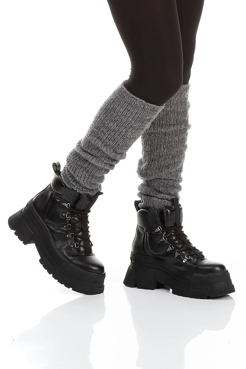 Cable Knit Grey Wool Leg Warmers