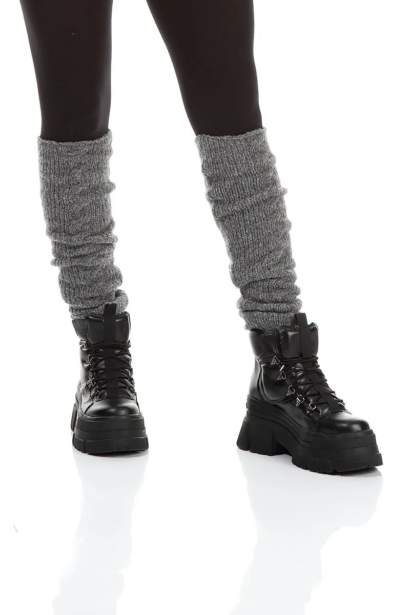 Cable Knit Grey Wool Leg Warmers