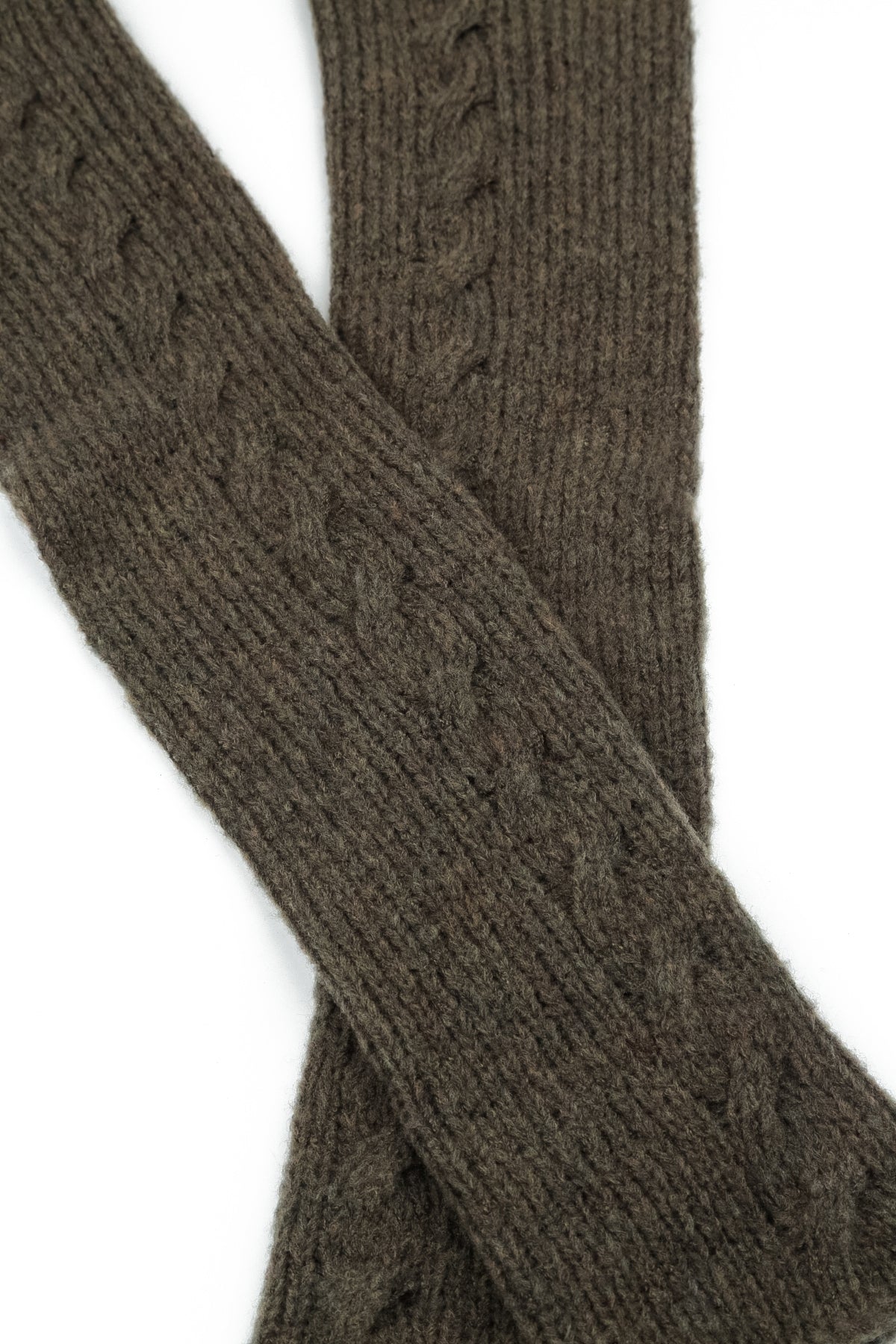 Cable Knit Khaki Wool Leg Warmers