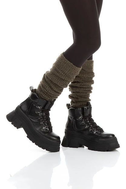 Cable Knit Khaki Wool Leg Warmers