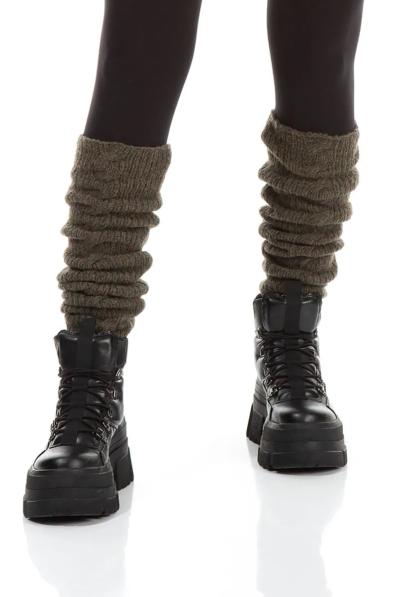 Cable Knit Khaki Wool Leg Warmers