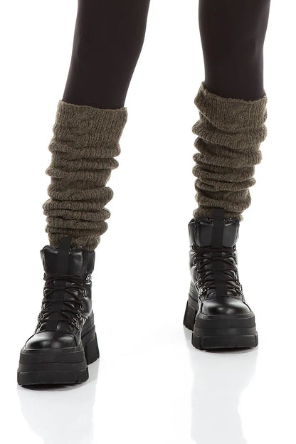 Cable Knit Khaki Wool Leg Warmers