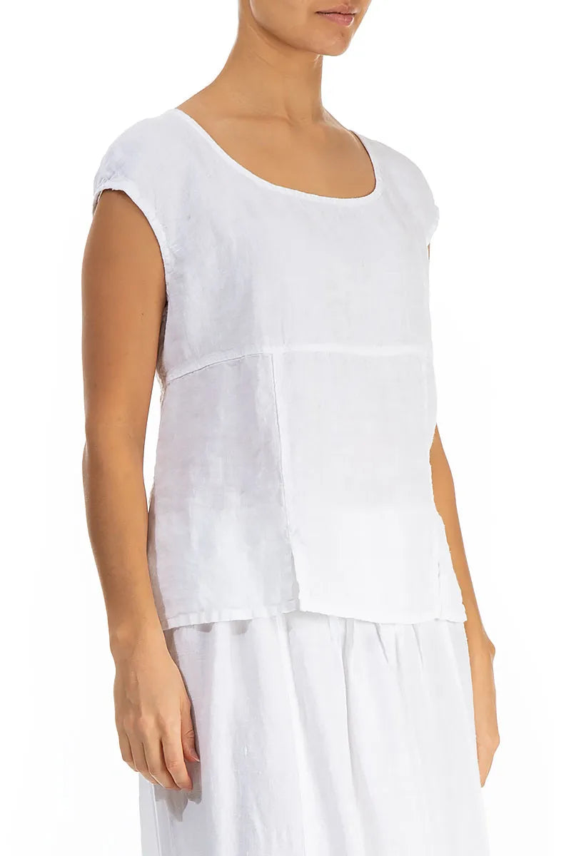 Cap Sleeve White Linen Blouse