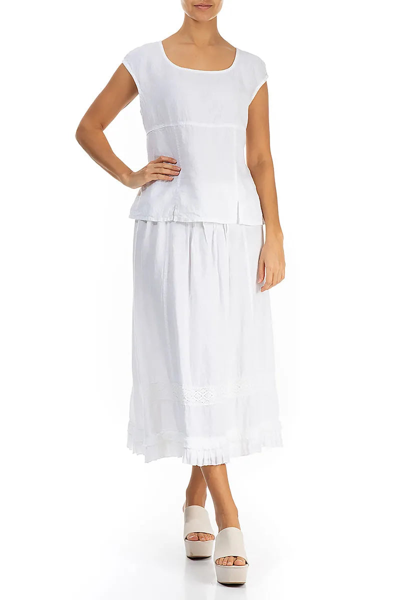 Cap Sleeve White Linen Blouse