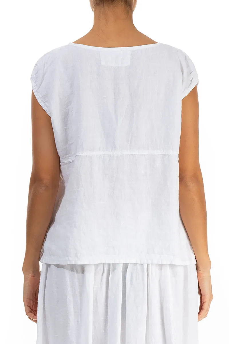 Cap Sleeve White Linen Blouse
