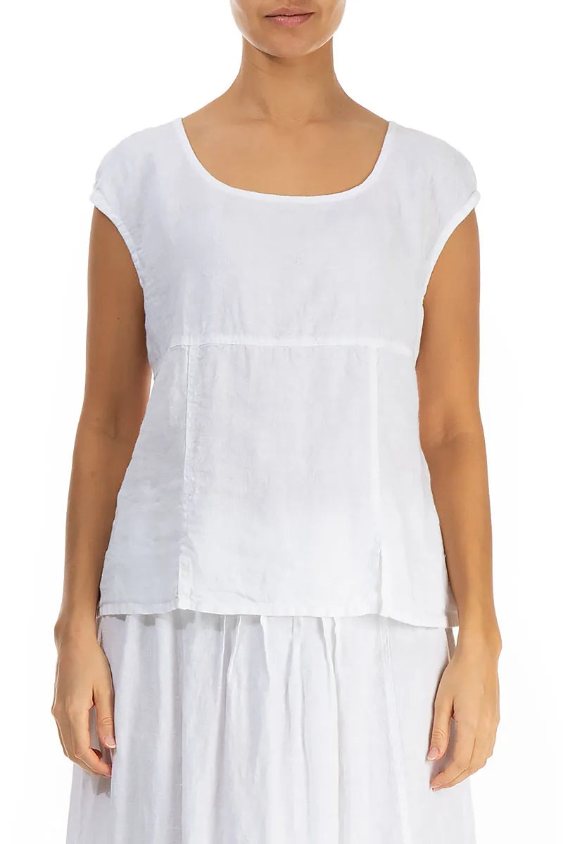 Cap Sleeve White Linen Blouse