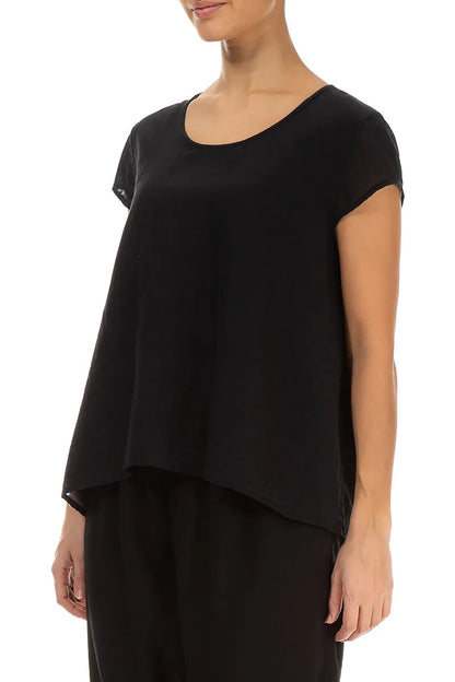Cap Sleeves Black Silk Cotton Blouse 3
