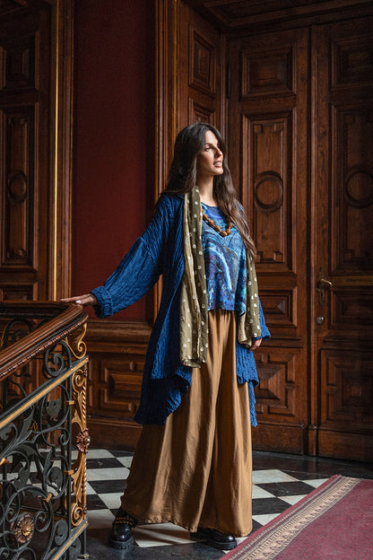 Cap Sleeves Blue Reverie Silk Cotton Blouse 7