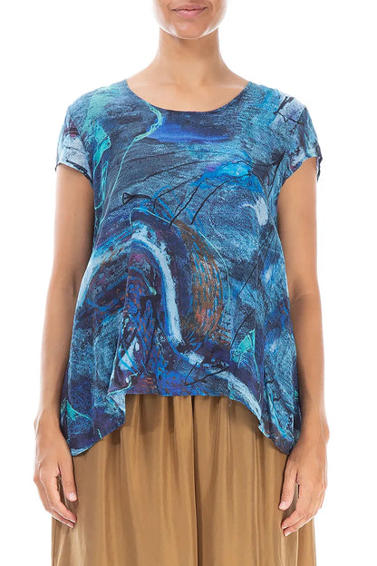 Cap Sleeves Blue Reverie Silk Cotton Blouse 1