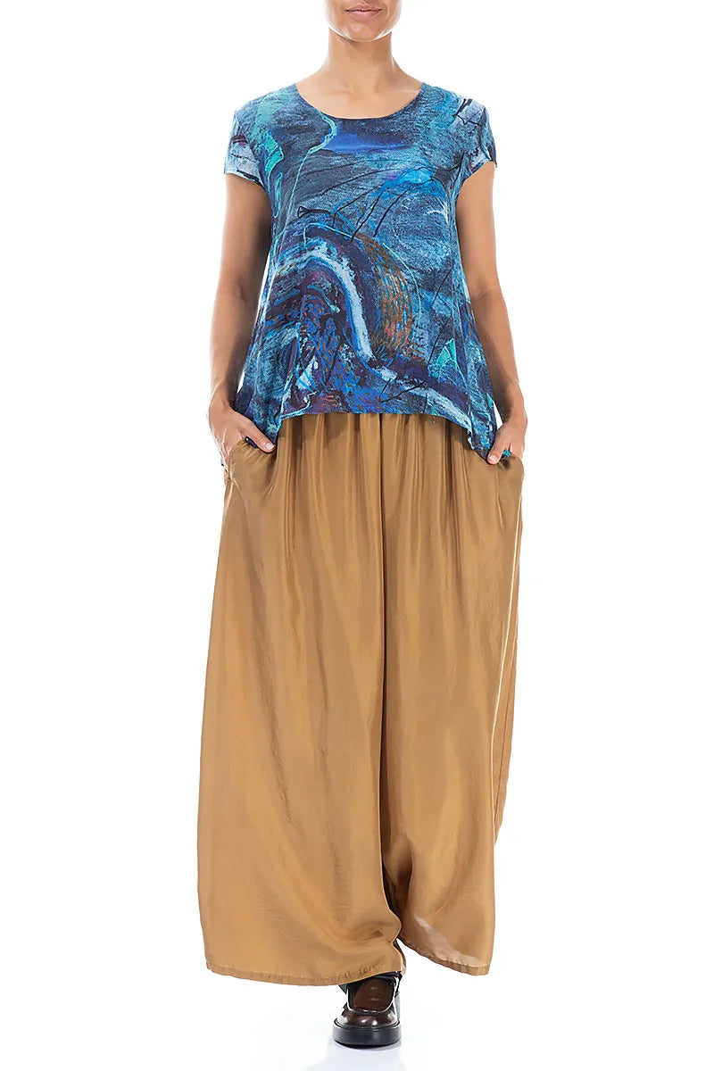 Cap Sleeves Blue Reverie Silk Cotton Blouse 4