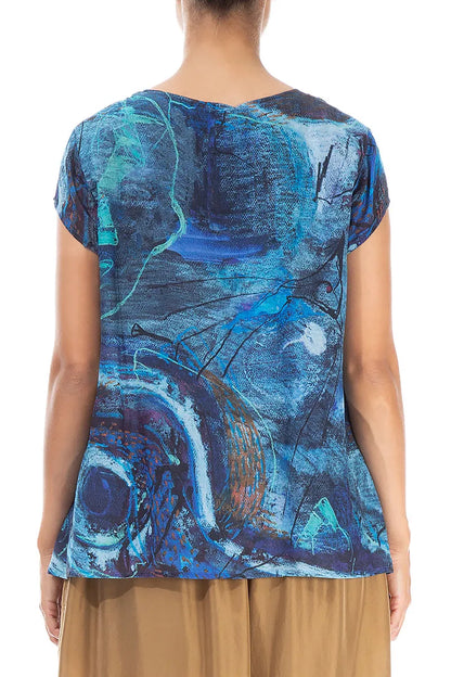 Cap Sleeves Blue Reverie Silk Cotton Blouse 2