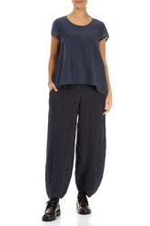 Cap Sleeves Graphite Blue Silk Cotton Blouse 4