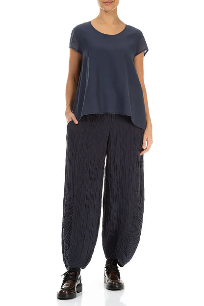 Cap Sleeves Graphite Blue Silk Cotton Blouse 4