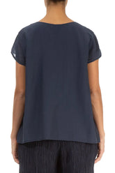 Cap Sleeves Graphite Blue Silk Cotton Blouse 2