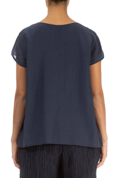 Cap Sleeves Graphite Blue Silk Cotton Blouse 2