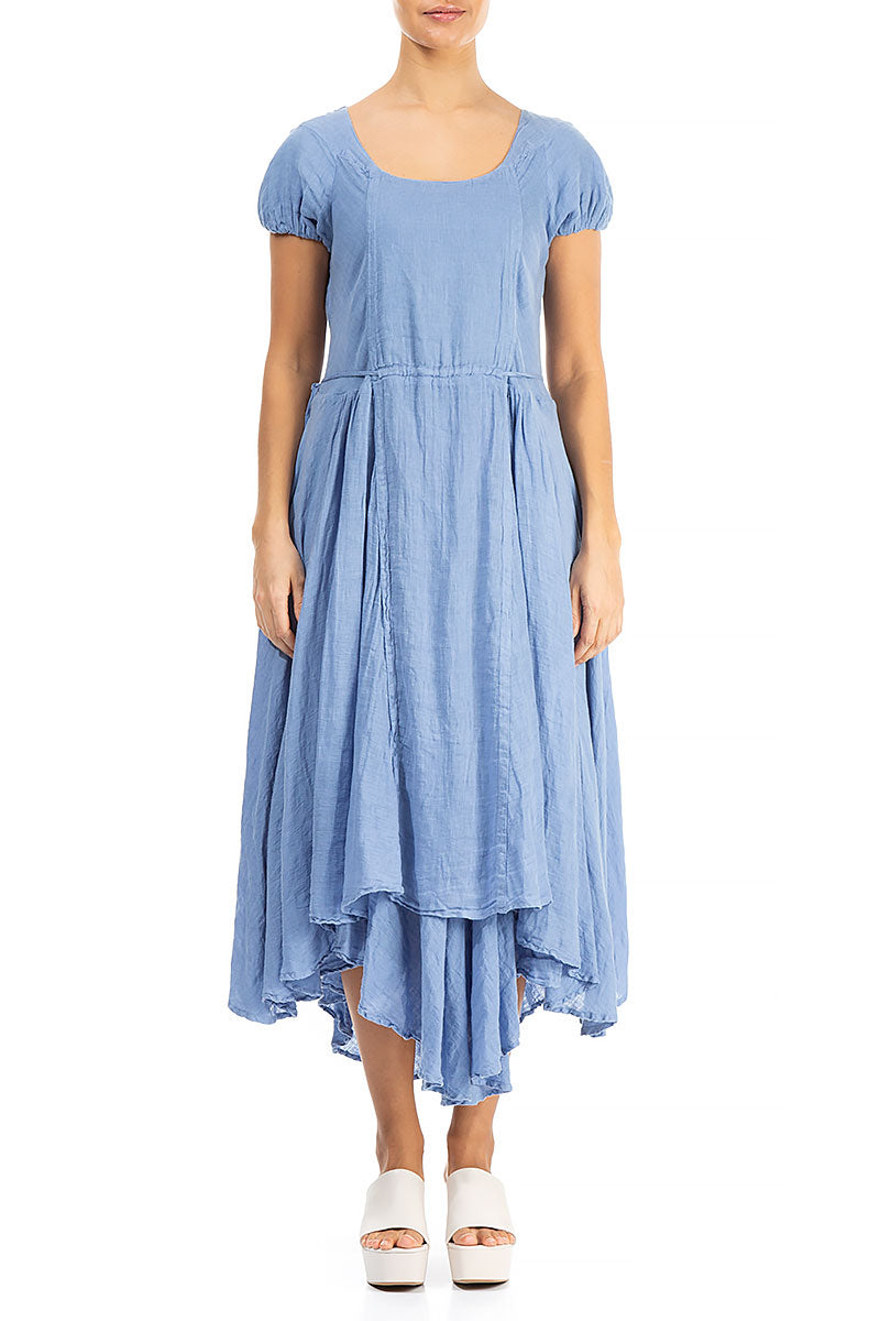 Cap Sleeves Light Blue Gauze Linen Dress