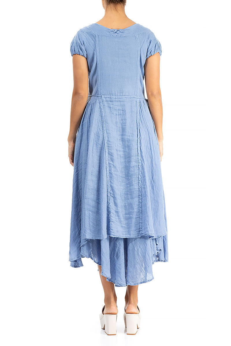 Cap Sleeves Light Blue Gauze Linen Dress
