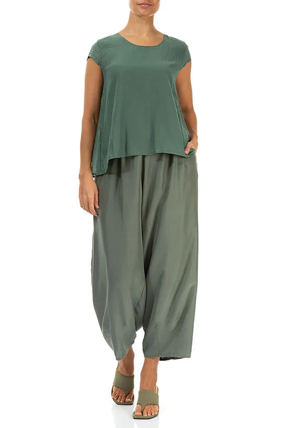 Cap Sleeves Sage Silk Cotton Blouse 4