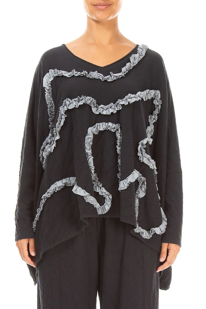 Cascading Waves Grey Wavy Cotton Blouse