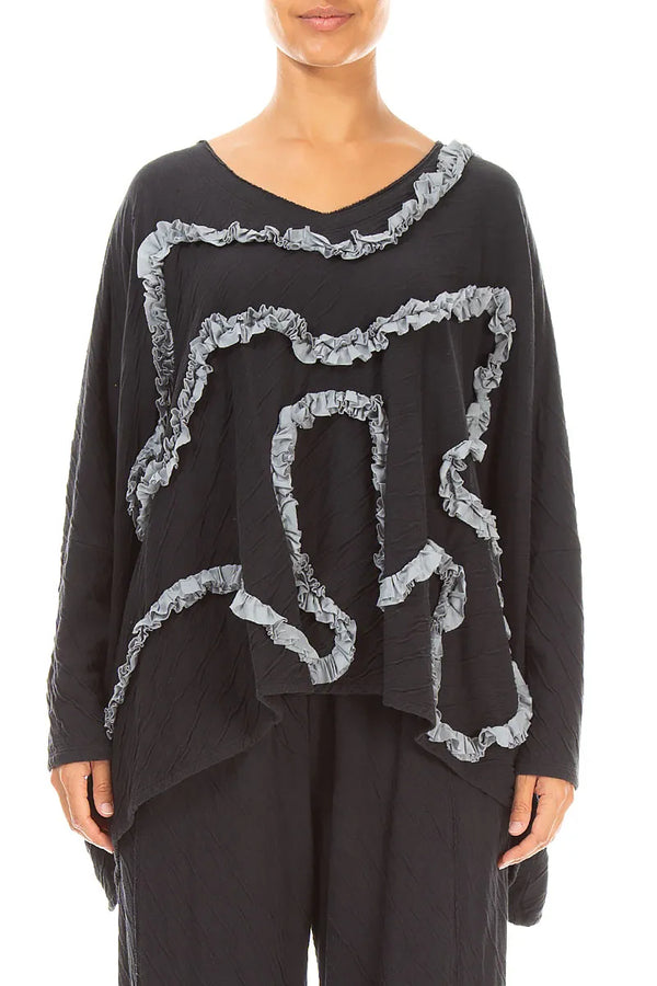 Cascading Waves Grey Wavy Cotton Blouse