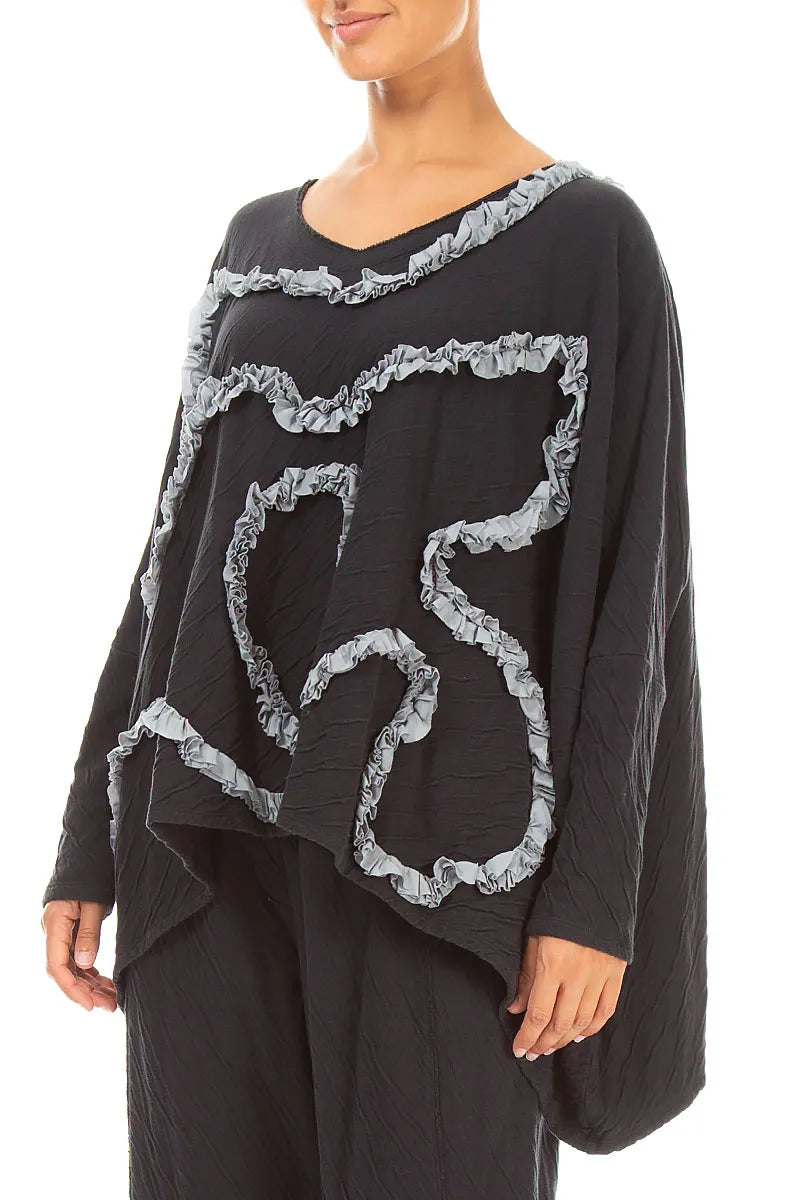 Cascading Waves Grey Wavy Cotton Blouse