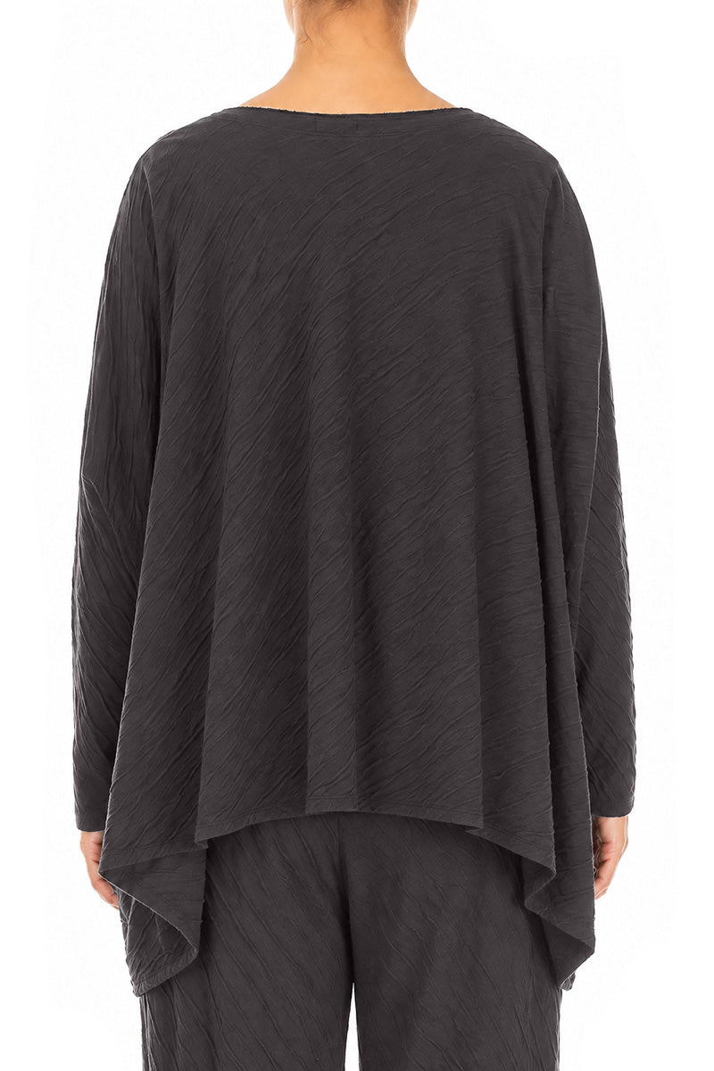 Cascading Waves Grey Wavy Cotton Blouse