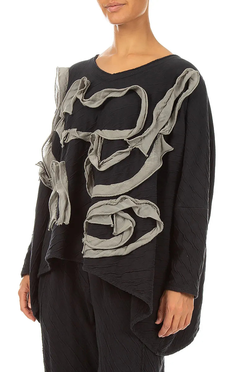Cascading Waves Olive Grey Wavy Cotton Blouse