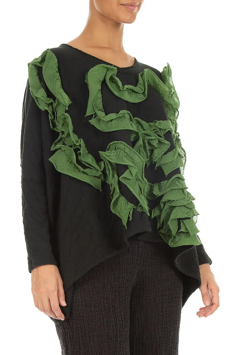 Cascading Waves Shamrock Green Wavy Cotton Blouse