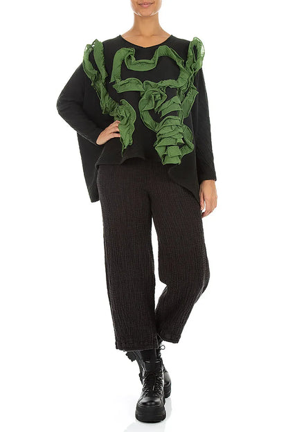 Cascading Waves Shamrock Green Wavy Cotton Blouse