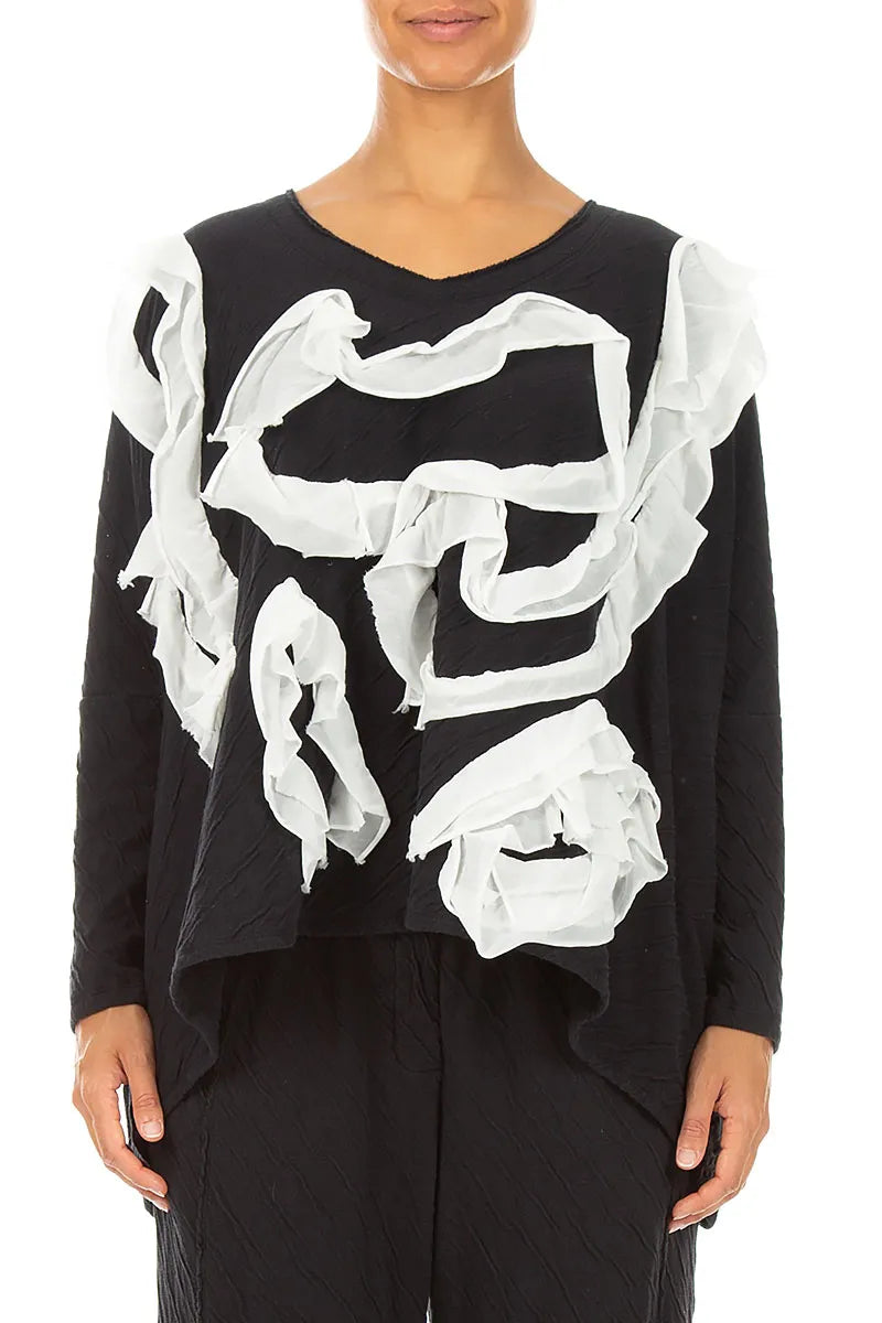 Cascading Waves White Wavy Cotton Blouse