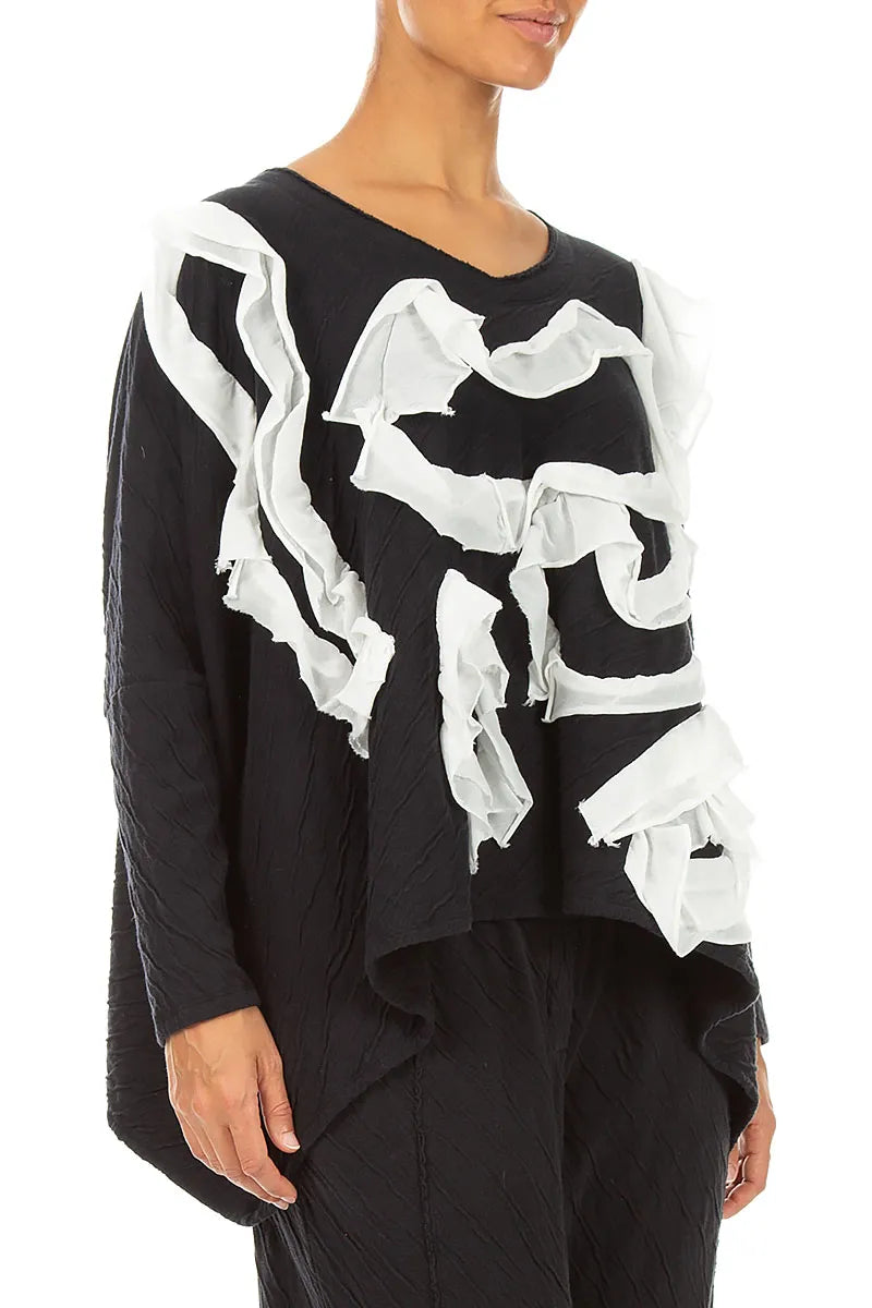 Cascading Waves White Wavy Cotton Blouse