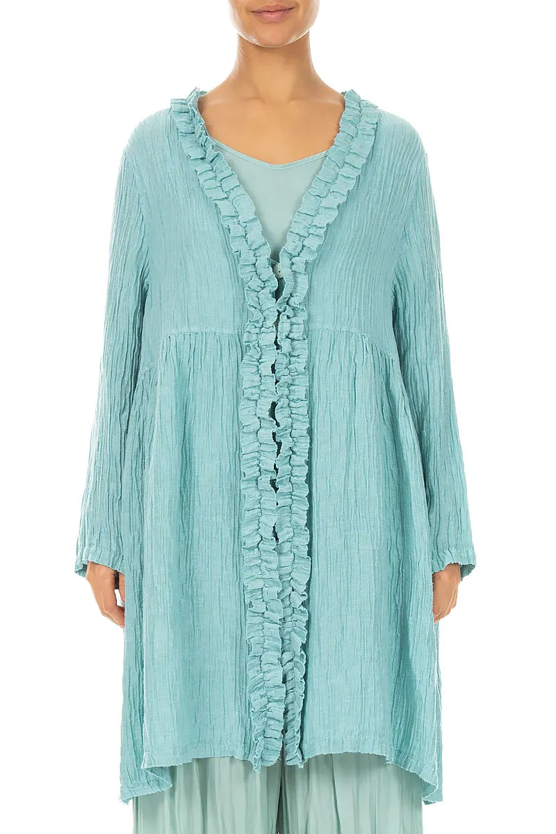 Zentrierter Rüschen-Crinkle-Seidenjacke in Minze