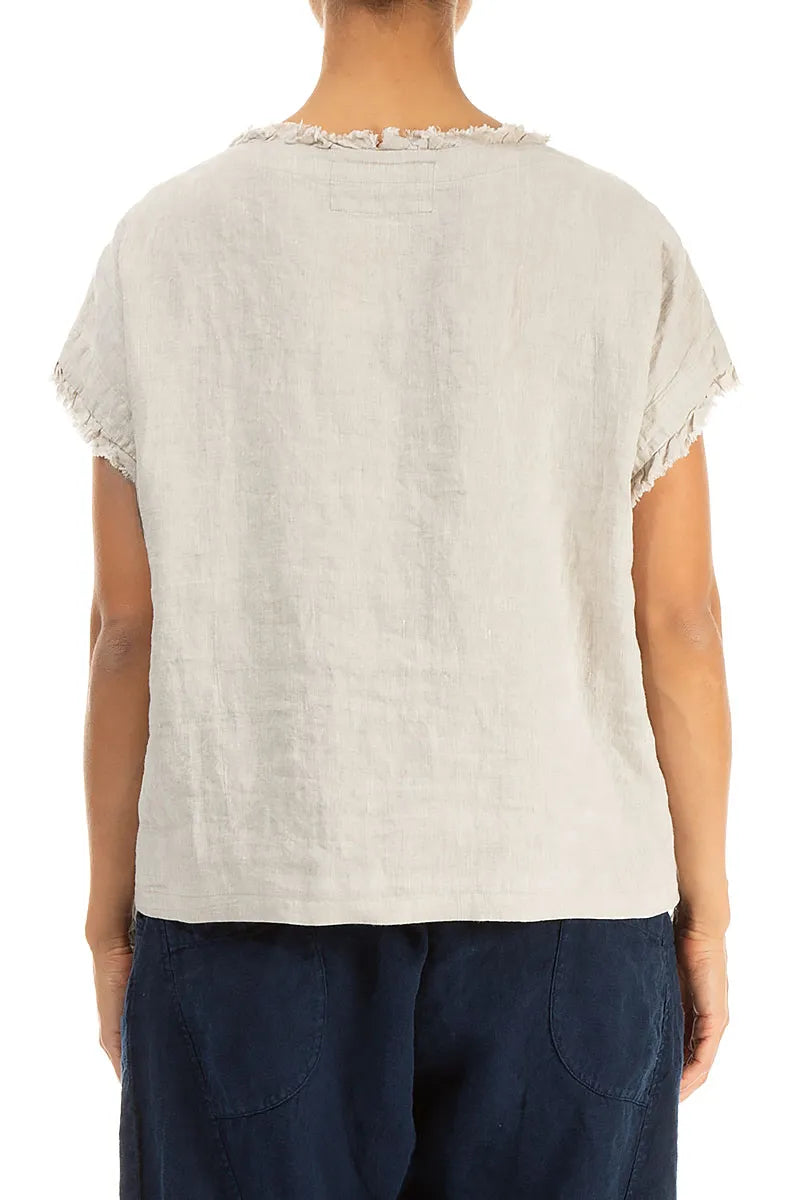 Front Ruffle Natural Linen Blouse 2