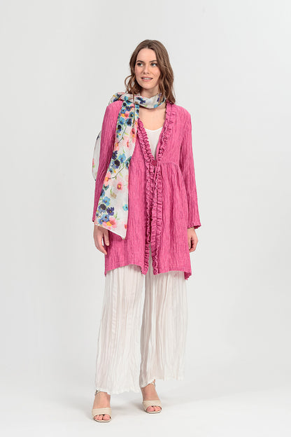 Centre Frill Crinkled Fuchsia Silk Jacket