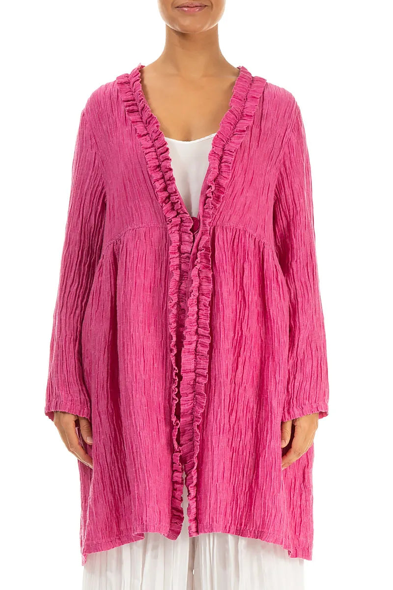 Centre Frill Crinkled Fuchsia Silk Jacket